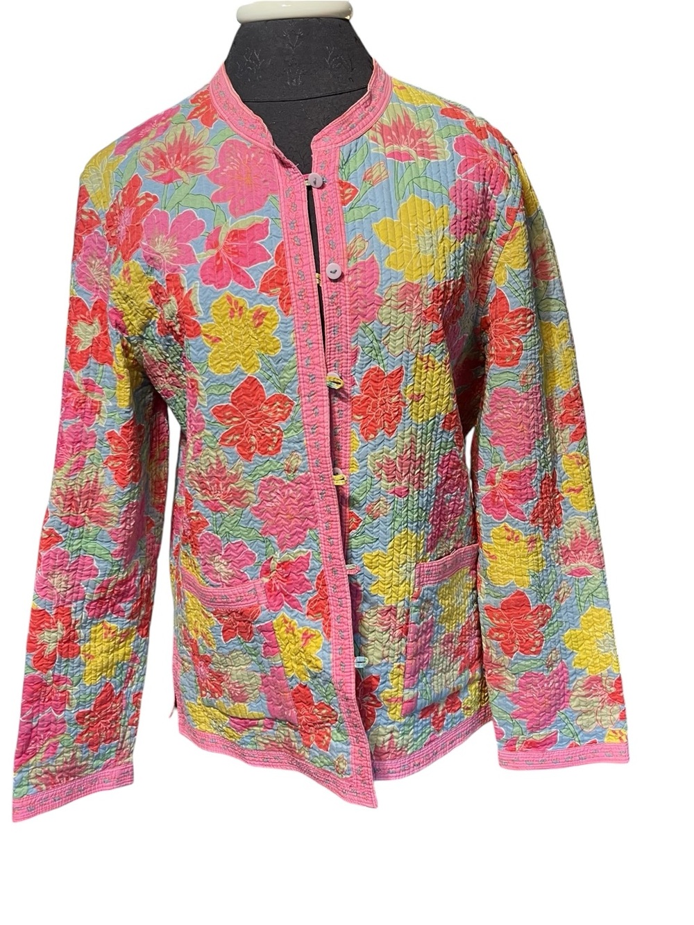 Provence D'amour Jacket Large Pink Quilted Floral Paisley Reversible Cottagecore